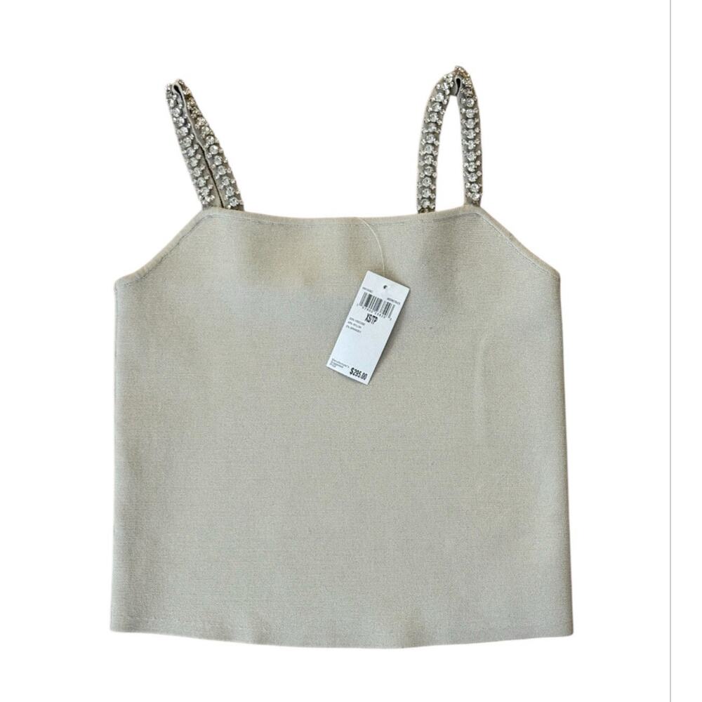 House of Harlow 1960 diamond Rhinestone Embellished Straps Beige Cropped Top XS